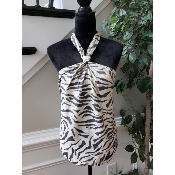Nine West Top Blouse Women's XL White Black Zebra Print Sleeveless Keyhole Back - Picture 1 of 10